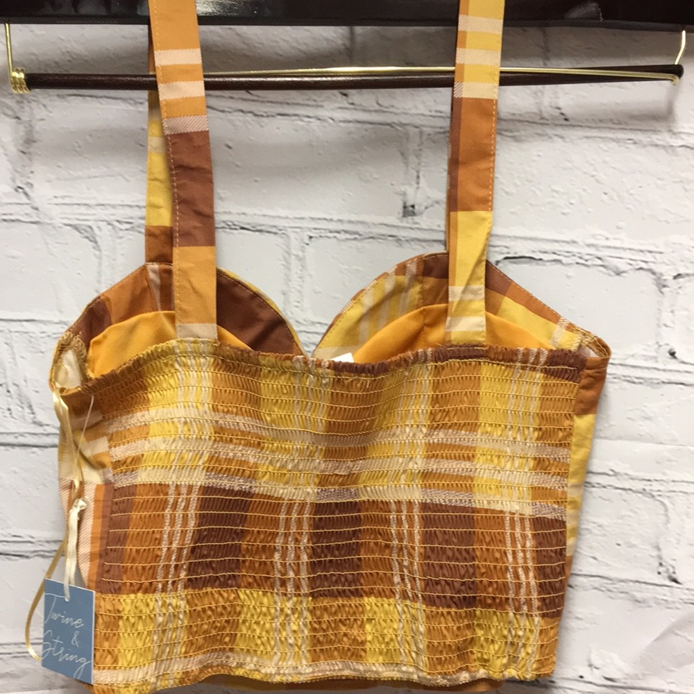 Plaid Vintage twine & string NY CORSET PLAID TOP padded  brown plaid size M - Picture 8 of 13